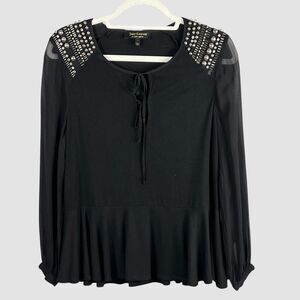 Juicy Couture Embellished Shoulder Tie-Front Keyhole Blouse Size S